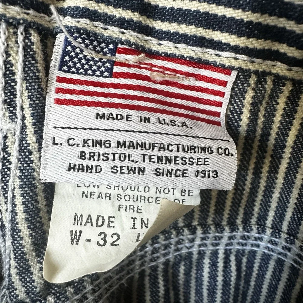 Pointer Brand USA Hickory Striped Denim Carpenter Pant Railroad Blue Sz 32 x 32